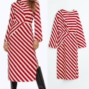 H&M Red and White Stripe Long Sleeve Dress